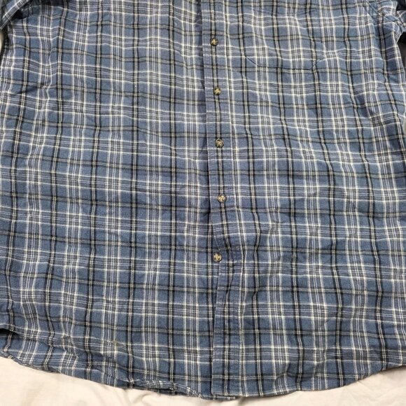 Vintage L.L. Bean Mens Tall Large Plaid Button Up Shirt Blue Cotton Long Sleeve - Picture 4 of 10
